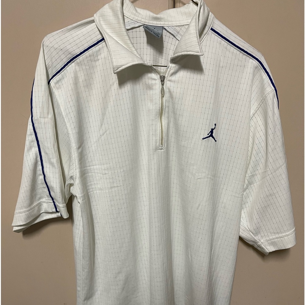 NIKE AIR JORDAN POLO SHIRT WHITE/ROYAL-BLUE 100% SIZE MEDIUM MENS